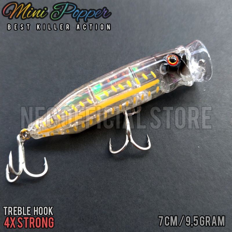 Mini Popper 7cm / 9,5gr Hook 4X Strong Long Cast dengan warna dan action KILLER