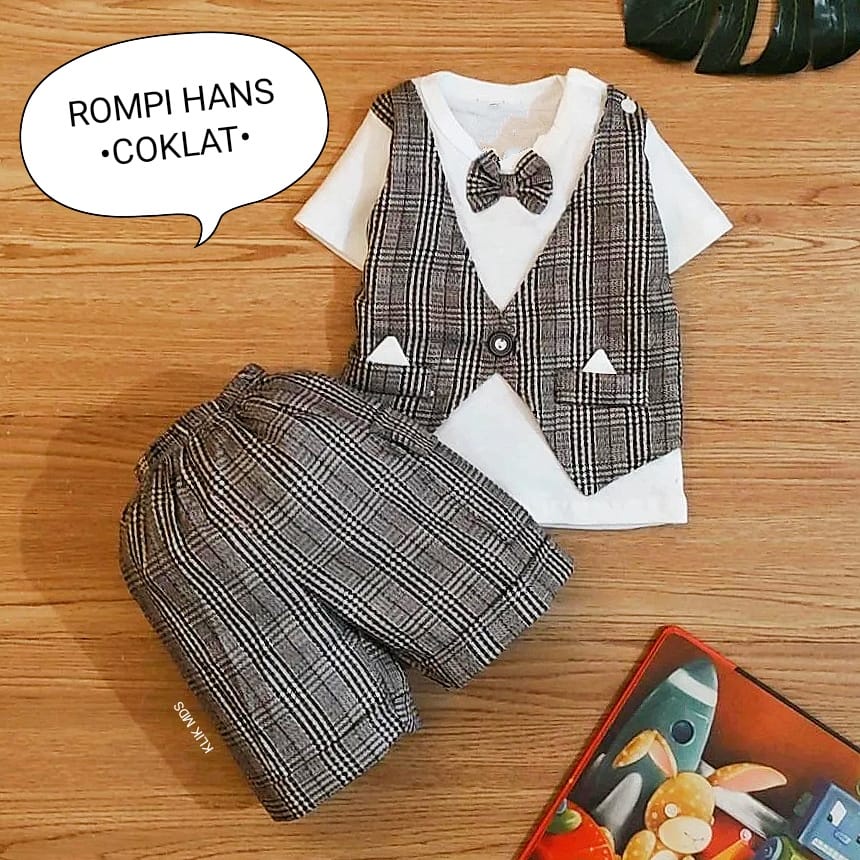 Klik Mds Setelan Baju Anak Bayi Laki-Laki Motif Garis Dasi Kupu-Kupu Allsize / Estimasi Usia 0-6 Bln