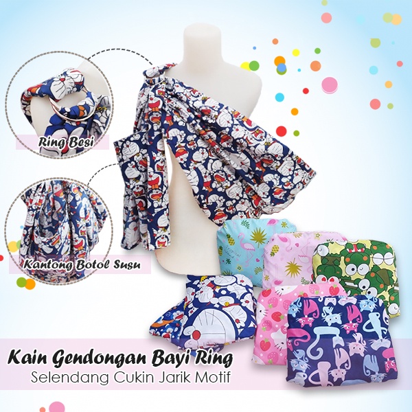 Kain Gendongan Samping Bayi Motif Dengan Ring Sling dan Saku Untuk Botol Susu atau HP