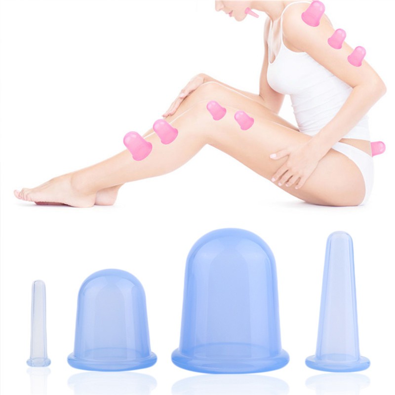 Perawatan Tubuh: 4Pcs/Set Kop Silikon Pijat Terapi Anti Selulit