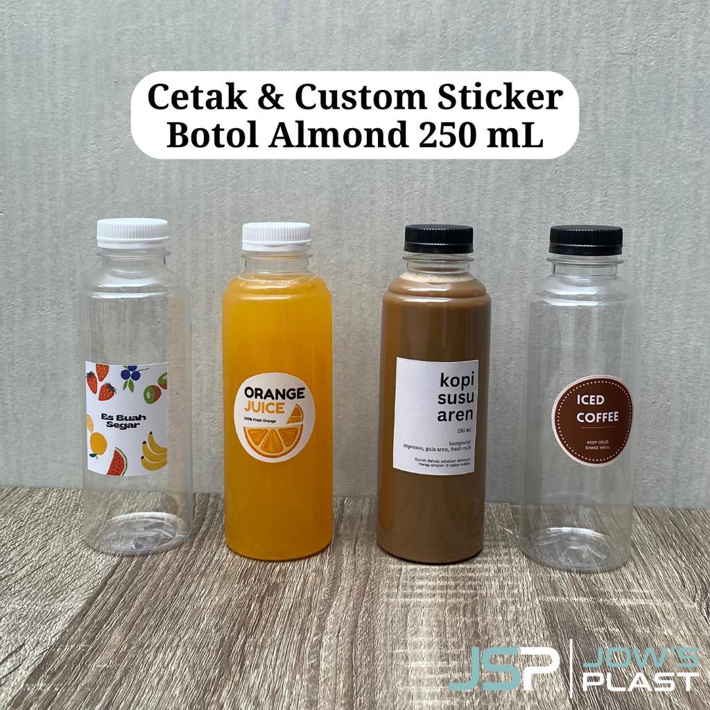 Stiker Botol Almond Bulat Bening 250 ml | Stiker Label Cetak Print | Sticker Botol Logo Custom