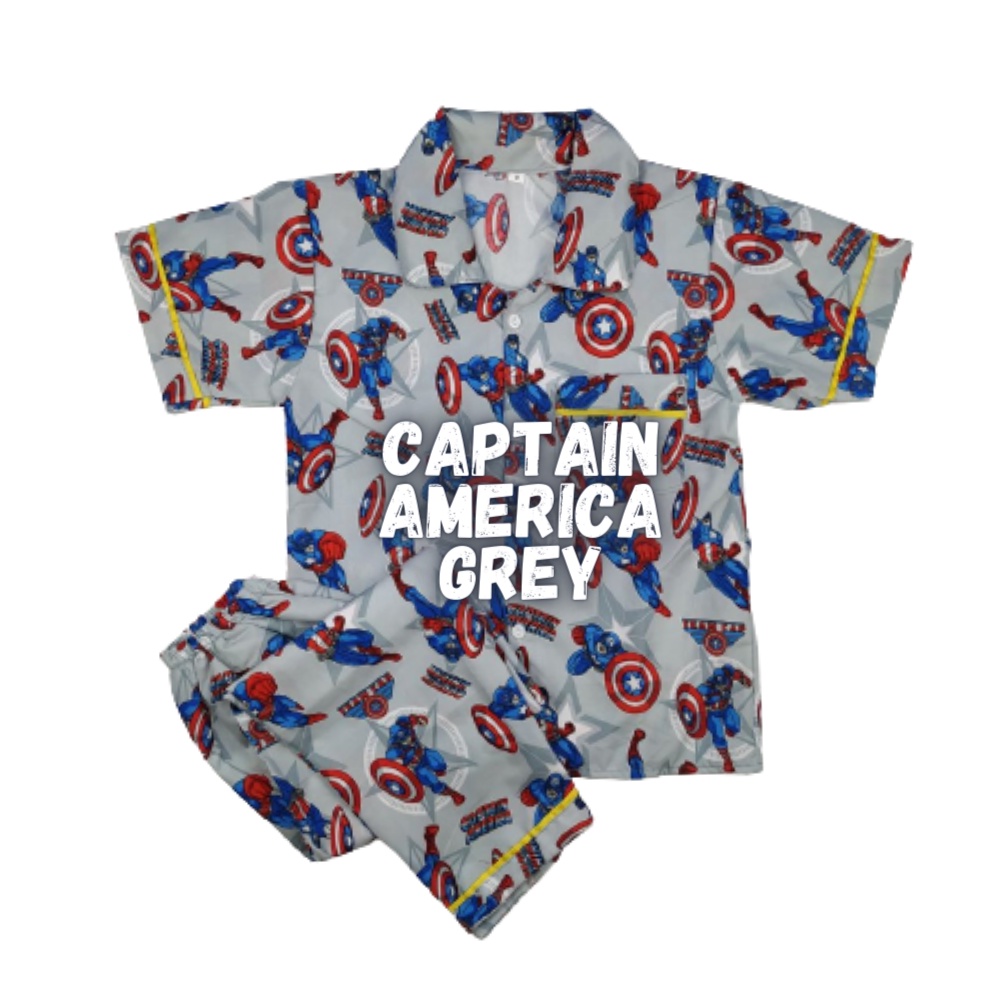 Piyama Anak Laki laki Perempuan 10 Tahun Baju tidur anak usia 12 tahun Bebas Pilih Motif size 12-CAPTAIN GREY