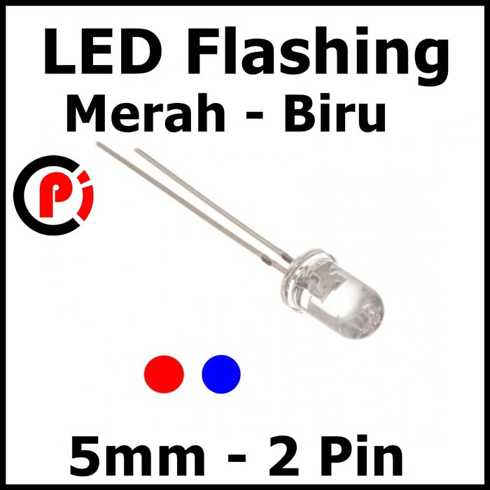 Isi 10 Pcs LED 5mm 5 mm 2 Pin Nyala Merah Biru Kedap Kedip Flashing