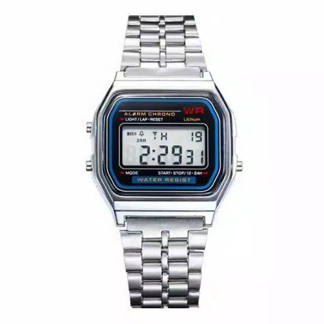 Jam Tangan Wanita Digital Kotak Rantai Model Casio