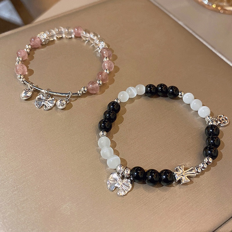 Gelang Manikmanik Kristal Opal Strawberry Aksen Pita Untuk Pasanganpriawanitamusim Panas