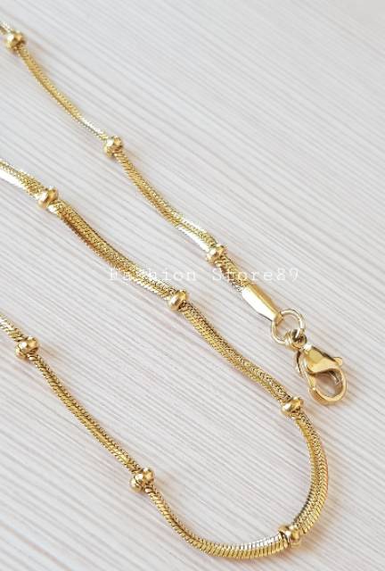 Kalung pipih biji lada gold white import titanium antikarat kalung belut pipih biji lada 45cm