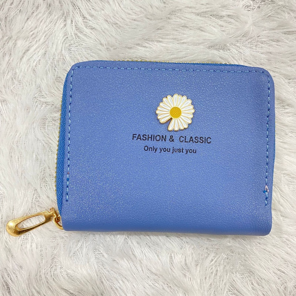 HC Dompet Wanita Kecil Motif Bunga Daisy Dompet Lipat Kecil Wanita import motif Bunga-HC8507 BIRU