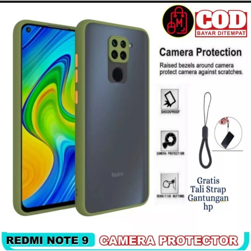 Case Aero Redmi Note 9 -Silikon Case Pelindung Camera Protect - Free Strap Tali Gantungan Hp