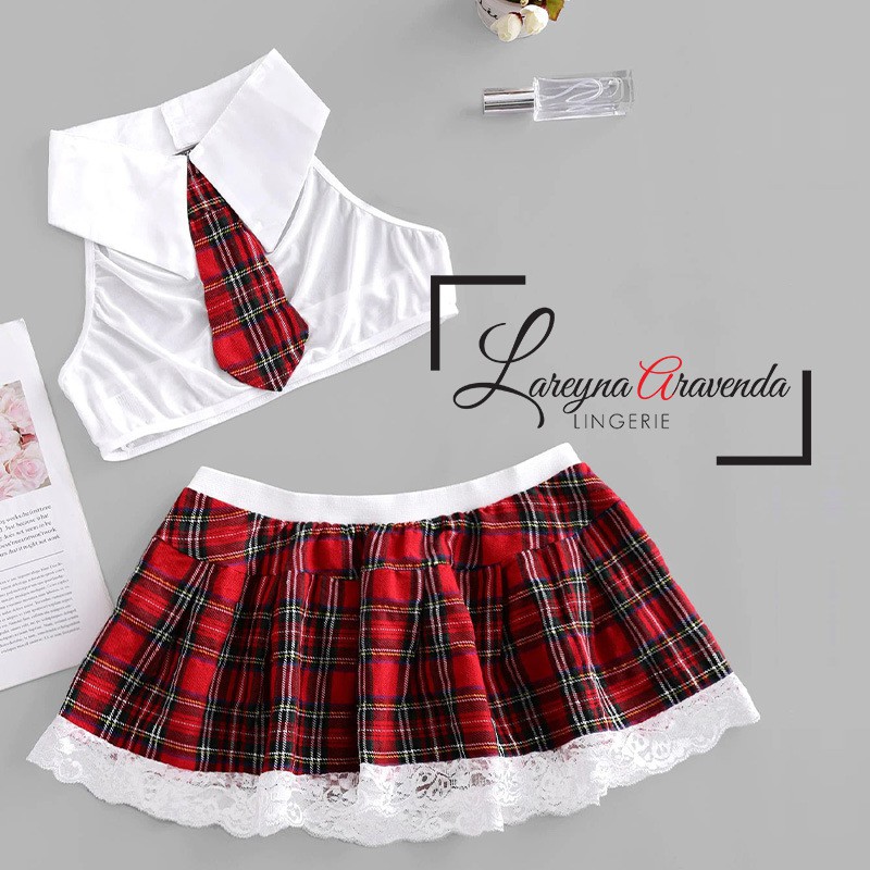 Set Baju Lingerie + Rok Seksi Model Costume European School LG292