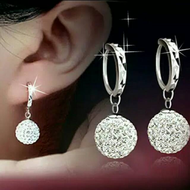 Anting Wanita Berliontin Bola Kristal
