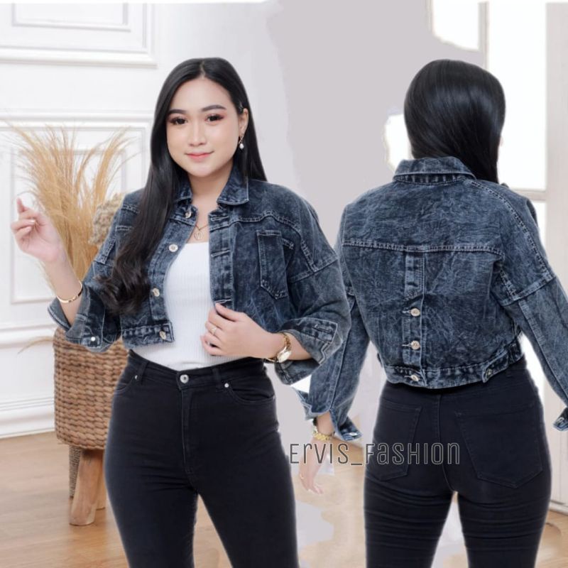 (Cod) Jaket jeans wanita crop Jaket Jeans Terkini Korean Style jaket wanita Denim jaket