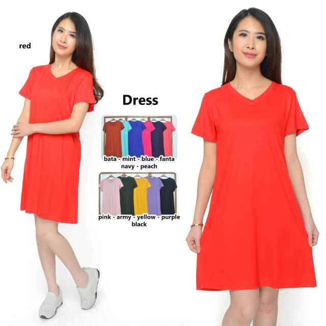 Dress V-neck polos premium/ Dress wanita polos murah/Dress terbaru