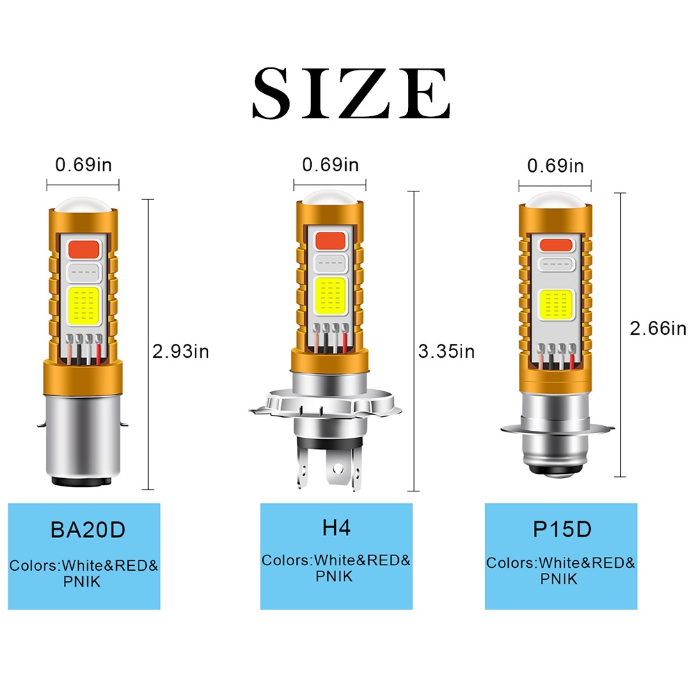 1pc Lampu Depan LED P15D H4 H6 BA20D Hi / Lo Beam 3 Warna Untuk Motor / Skuter