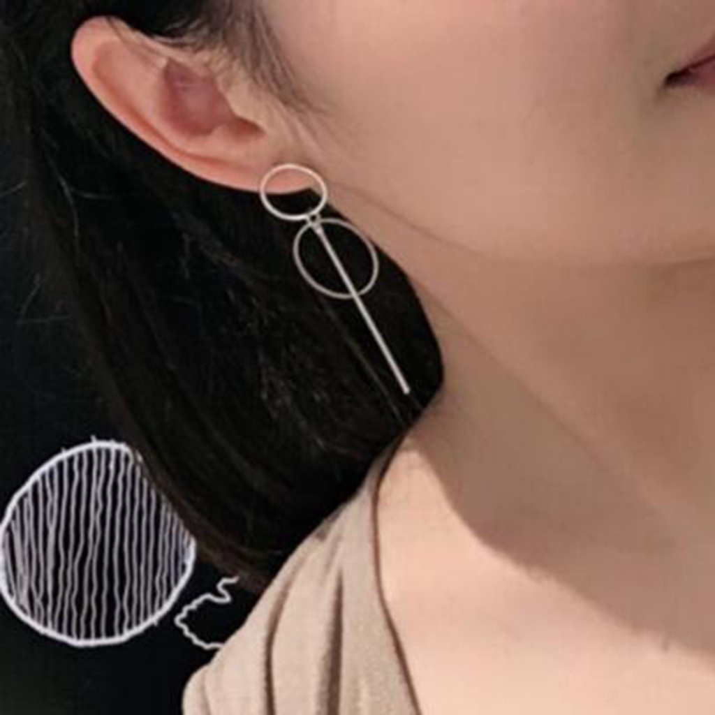 Hu Hu Hu Hu Hu Alat Bantu Pasang Kacamata♡ Anting Stud Tassel Panjang Bentuk Lingkaran Ganda Geometris Bahan Alloy Untuk Wanita