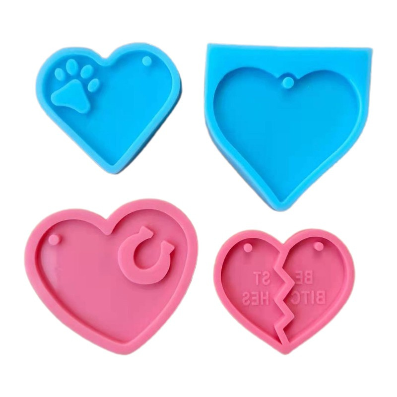 Glitter Love Heart Keychain Epoxy Resin Mold Jewelry Pendants Silicone Mould DIY Crafts Decorations Ornaments Casting Tools