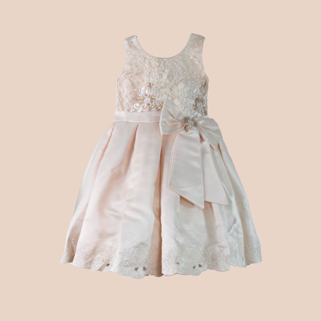 Lauren Dress Anak Perempuan Satin Pita Bordir Bunga Elegan (1693)