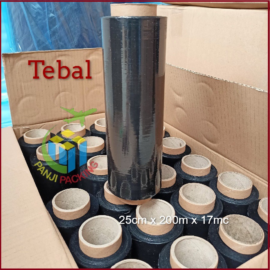 

RB Stretch FIlm Hitam 25cm x 200m Plastik Wrapping Tebal Plastic wrap Bungkus koper Bandara Black