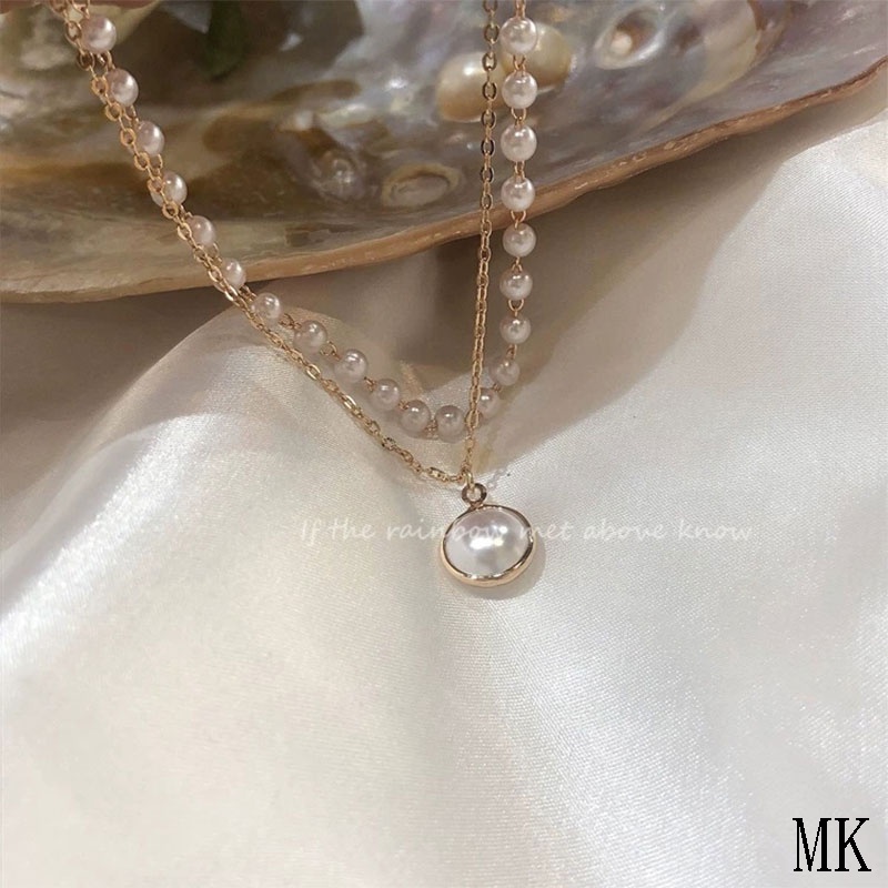 Fashion Korea Wanita Temperamen Manis Gelang Aksesoris Perhiasan Gelang Mutiara Ganda Sederhana MK-7