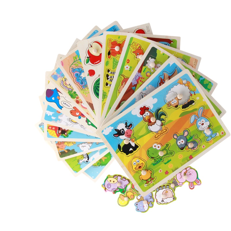 NEW Mainan edukasi anak menempel puzzle paku kayu jigsaw puzzle