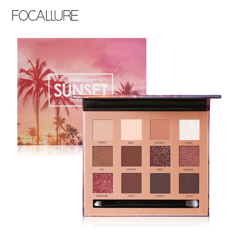 FA50 FOCALLURE Sunset, Burning, So Hot Eyeshadow Palette 12 Colours(100% Original, BPOM Certified)