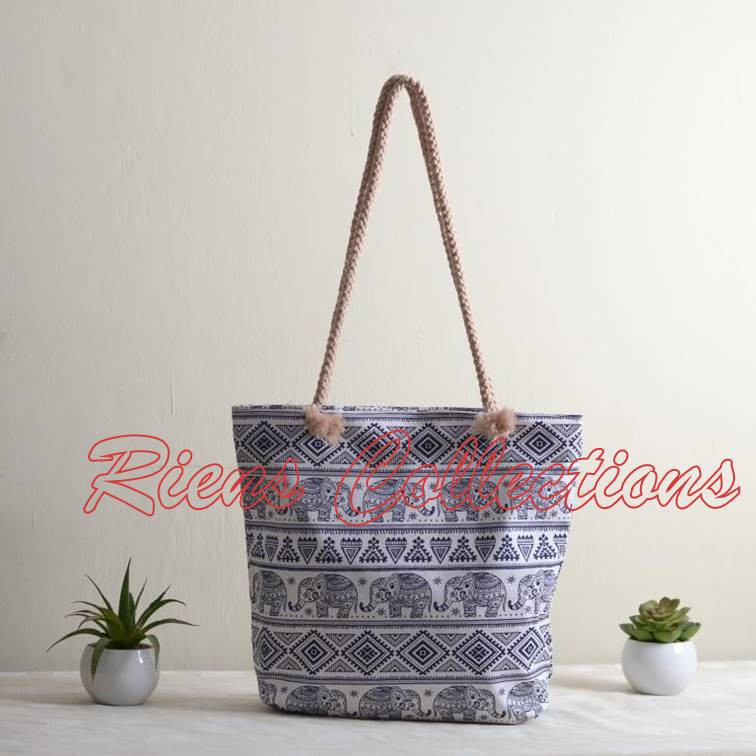 RIENS COLLECTIONS. TOTEBAG TALI SUMBU MOTIF GAJAH ETNIK. TAS KANVAS. TAS JOGJA. SOUVENIR JOGJA