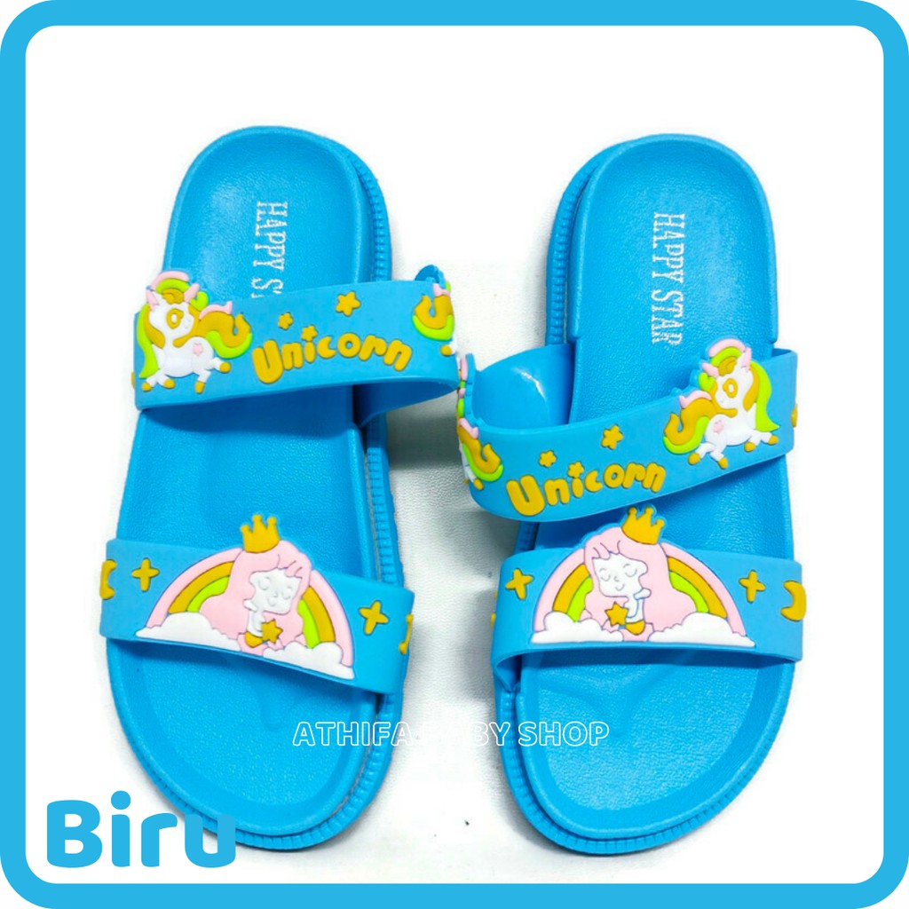 Sandal Slop Anak Perempuan Unicorn Kuda Pony Poni Sendal Balita Cewek Usia 3 4 5 6 7 8 9 10 Tahun