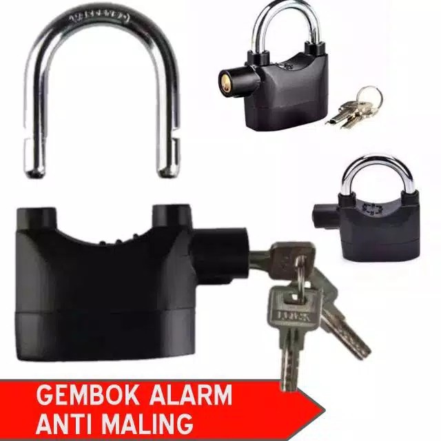 MURAH MERIAH  Gembok Alarm Anti Maling KUNCI+GEMBOK Original Anti Pencuri FREE BATERAI CADANGAN COD