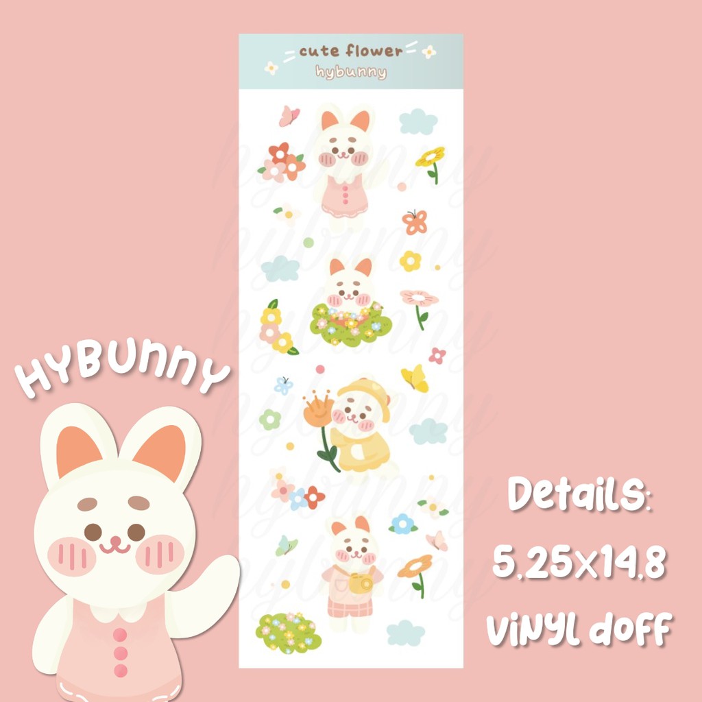 

Sticker Sheet Deco Kiss cut Bunny Cute Flower || Hybunny