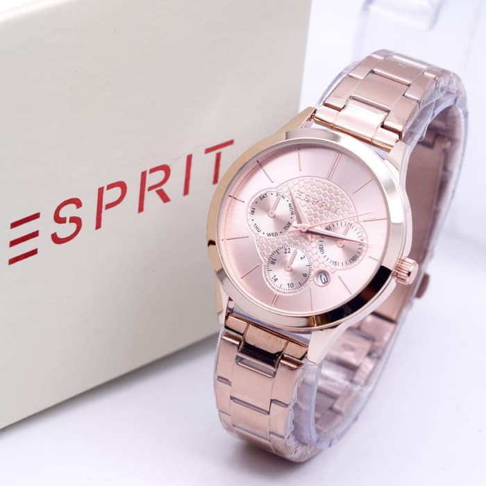 Jam Tangan Wanita / Cewek Murah Esprit Chrono Off rantai Full Rosegold