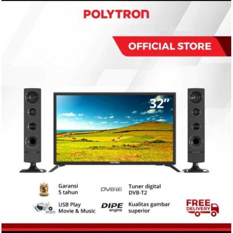 TV LED Polytron Speaker Tower Cinemax 32 Inch PLD 32TV0755 / 32TV1855