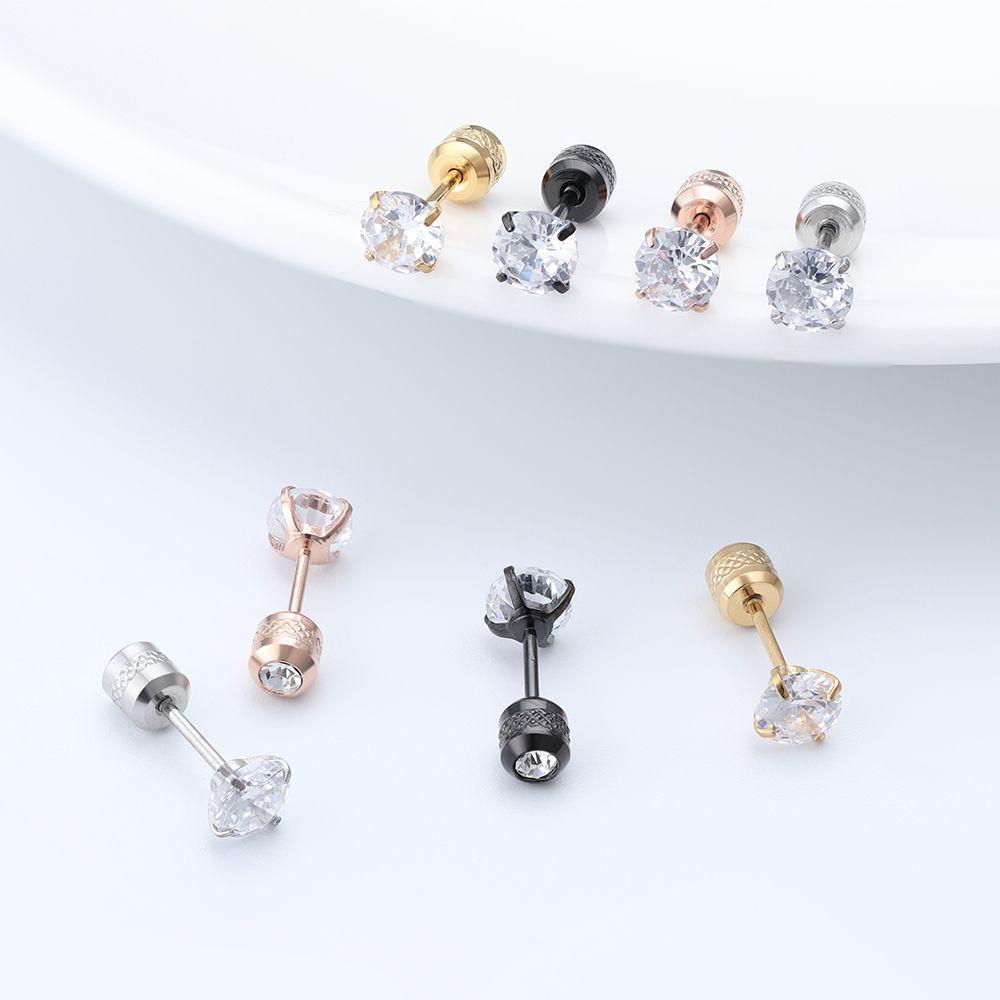 Suyo2~6mm Anting Pejantan Mode Baru Mungil 2-6mm Bulat Stainless Steel Hypoallergenic Cubic Zirconia