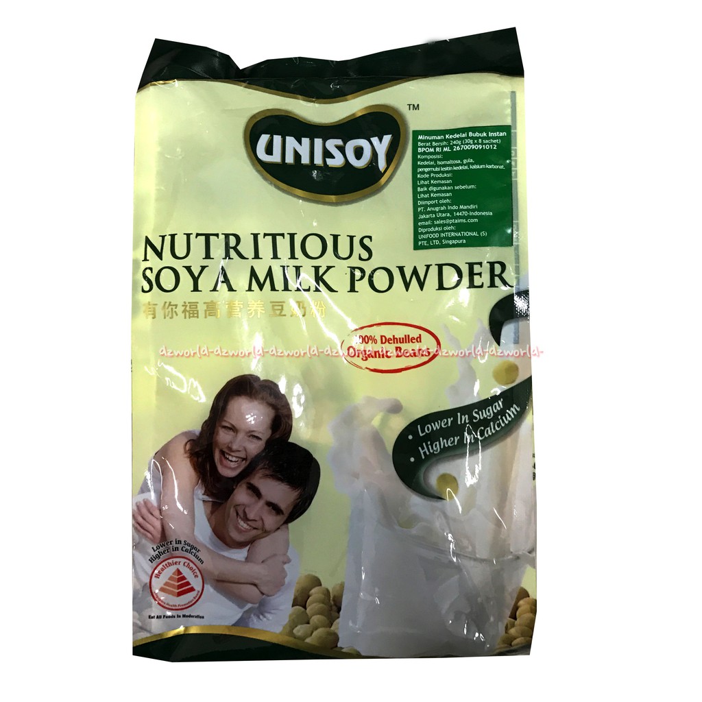 Unisoy Soy Milk Powder 8sachet Low Sugar Susu Kedelai Rendah Gula Kemasan Sachet Uni Soy Soya Organic Beans