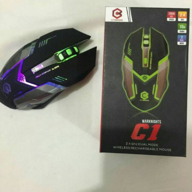 Mouse gaming wireless rechargeable mouse cyborg c1 pakai cas charger wireless