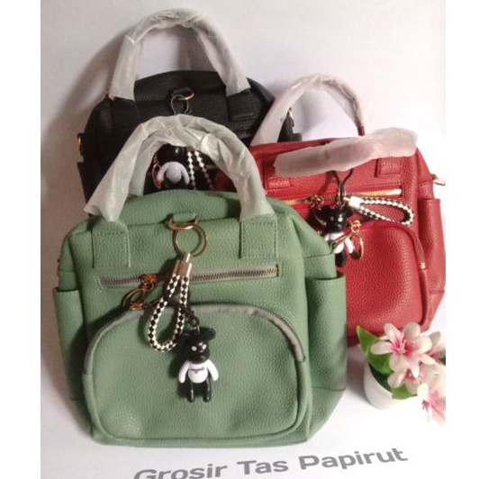 TAS RANSEL WANITA PAPIRUT KASUAL KULIT JERUK TEBAL 3 IN 1 BISA GENDONG TENTENG SLEMPANG