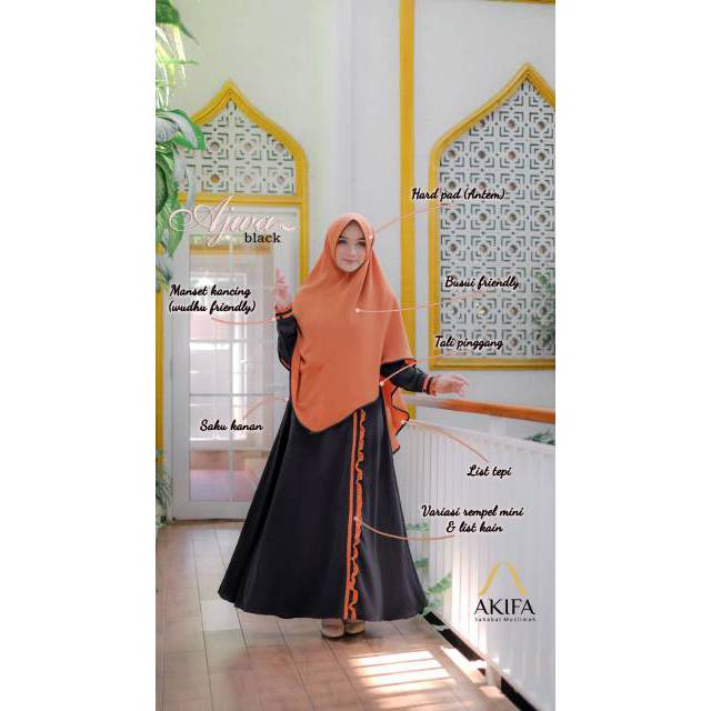 Ajwa Gamis Syari Set Khimar Instan ity crepe Premium Original Akifa