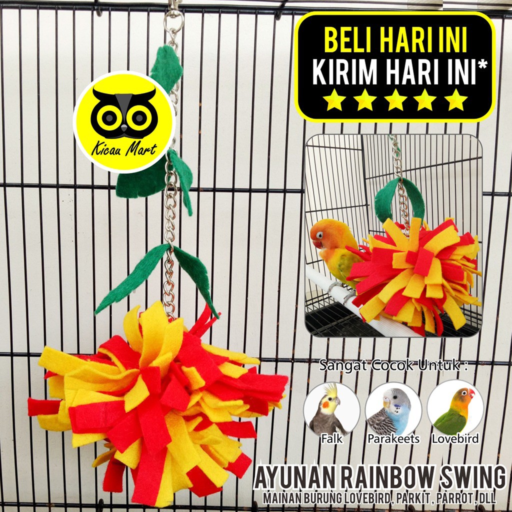 MAINAN POMPOM GIGITAN HEWAN BURUNG PARROT LOVEBIRD PARKIT KUCING ANJING HAMSTER SUGAR GLIDER PSWING