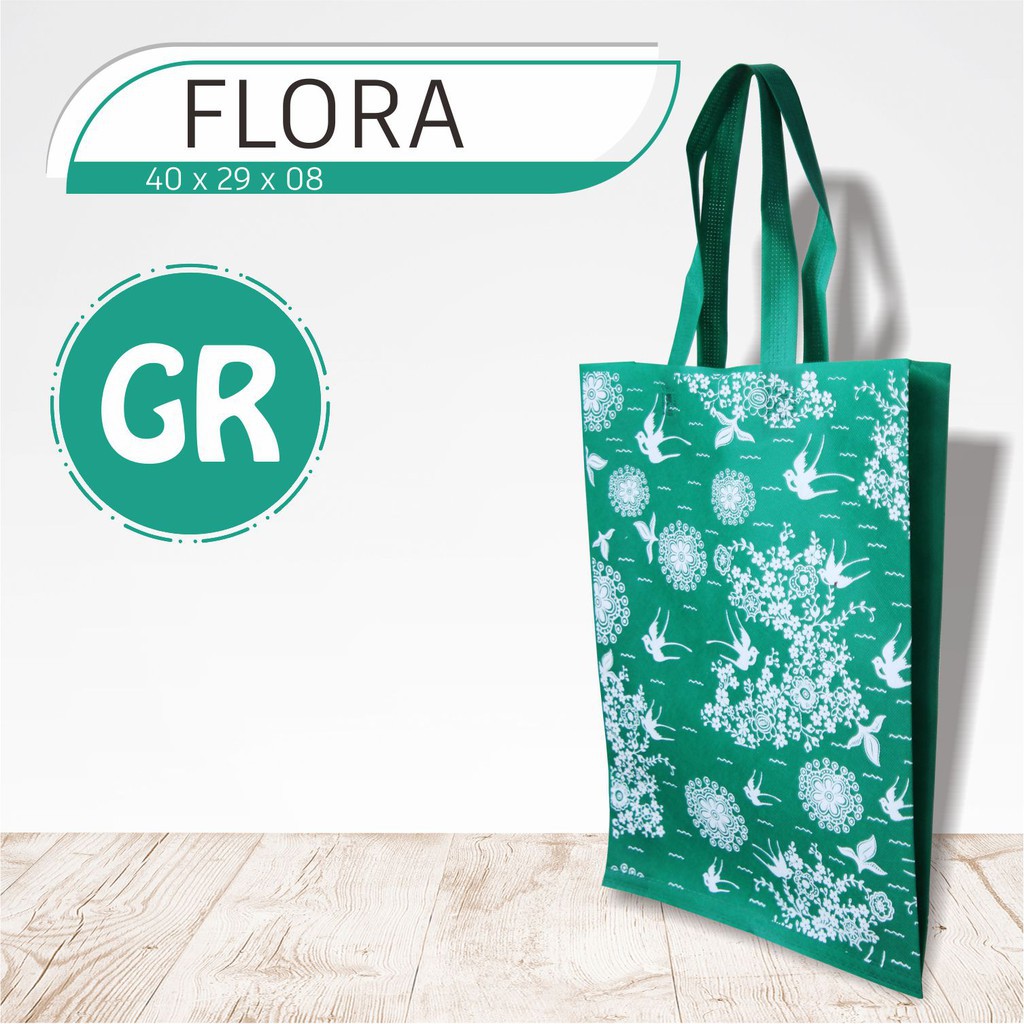 

[COD] tas souvenir handle bag motif flora bahan spunbond ukuran 40x29x8