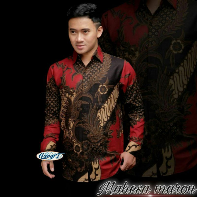 ATASAN KEMEJA BATIK COWOK LENGAN PANJANG MAHESA LANGIT MERAH HIJAU BIRU