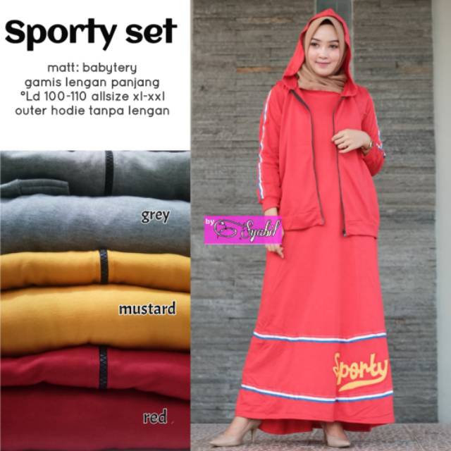Gamis longdress casual Sporty set