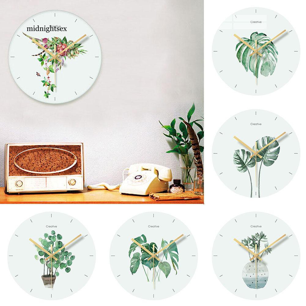 Michang Jam Dinding Desain Dedaunan Monstera Bahan Kaca untuk Dekorasi Ruang Tamu