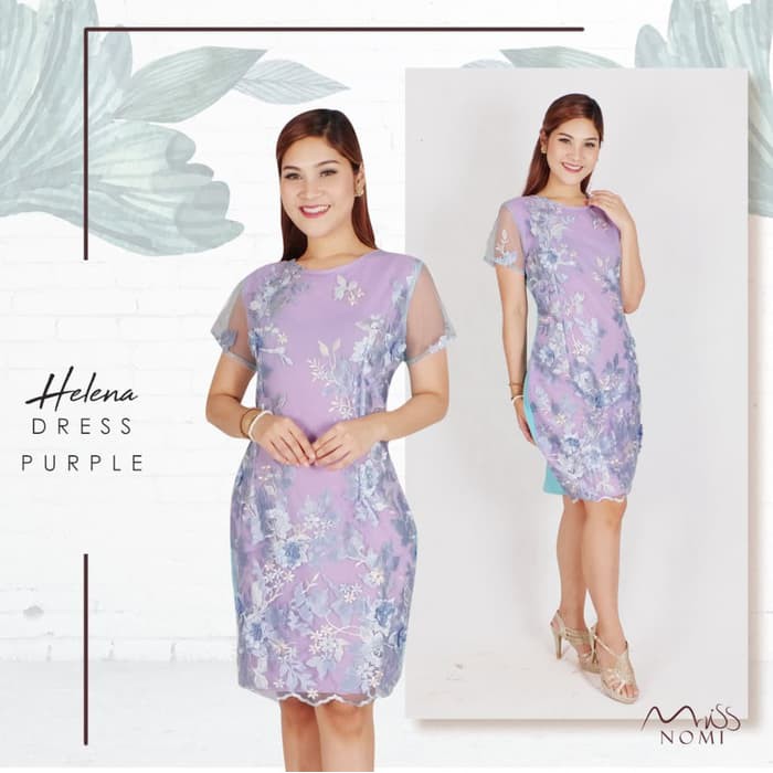 Jual gaun pesta wanita natal   dress pesta tile brokat   dress scuba import   Purple Limited