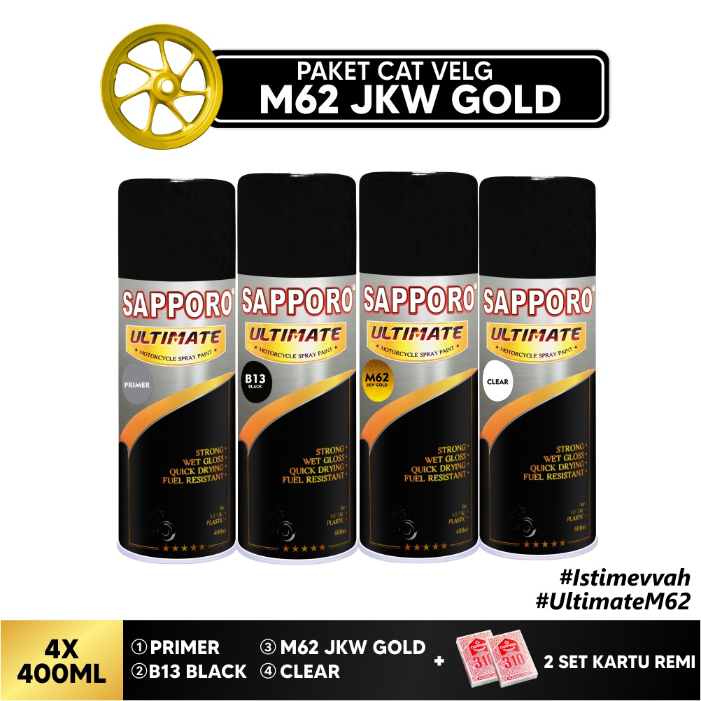 Paket Cat Velg M62 JKW Gold + FREE Kartu Remi / Sapporo Ultimate / Cat Spray Semprot Aerosol Terbaik