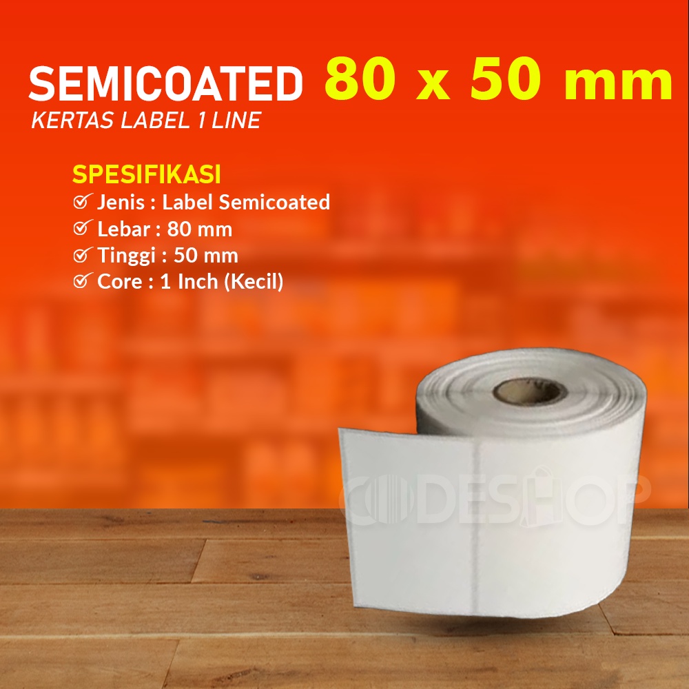 Label Stiker Barcode Semicoated 80 x 50 mm 1 Line Isi 1000 pcs