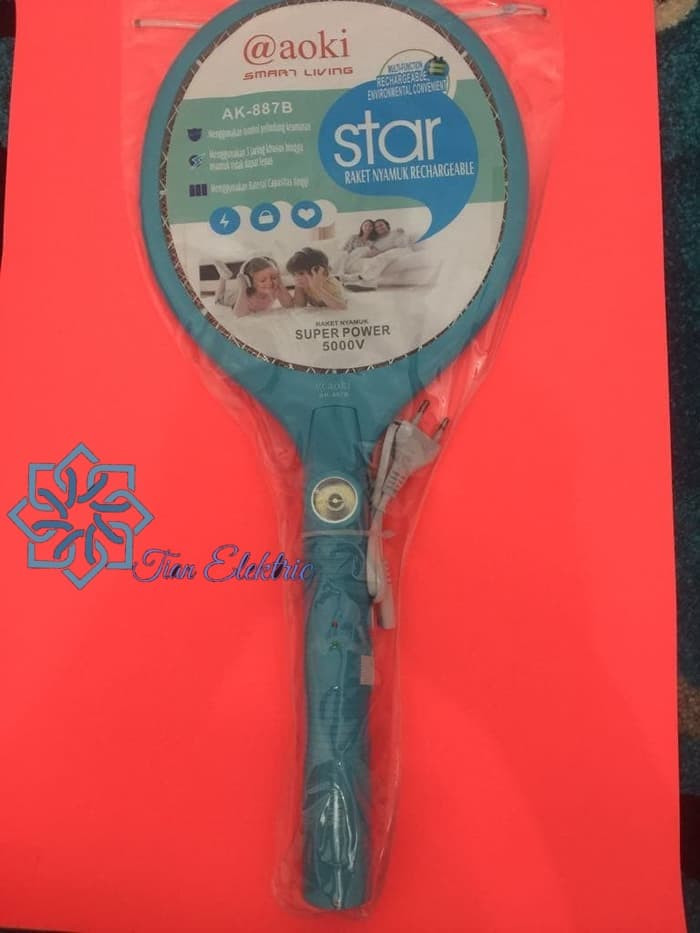 AOKI AK-887B Raket Nyamuk Rechargeable Dengan Kabel Power Termurah
