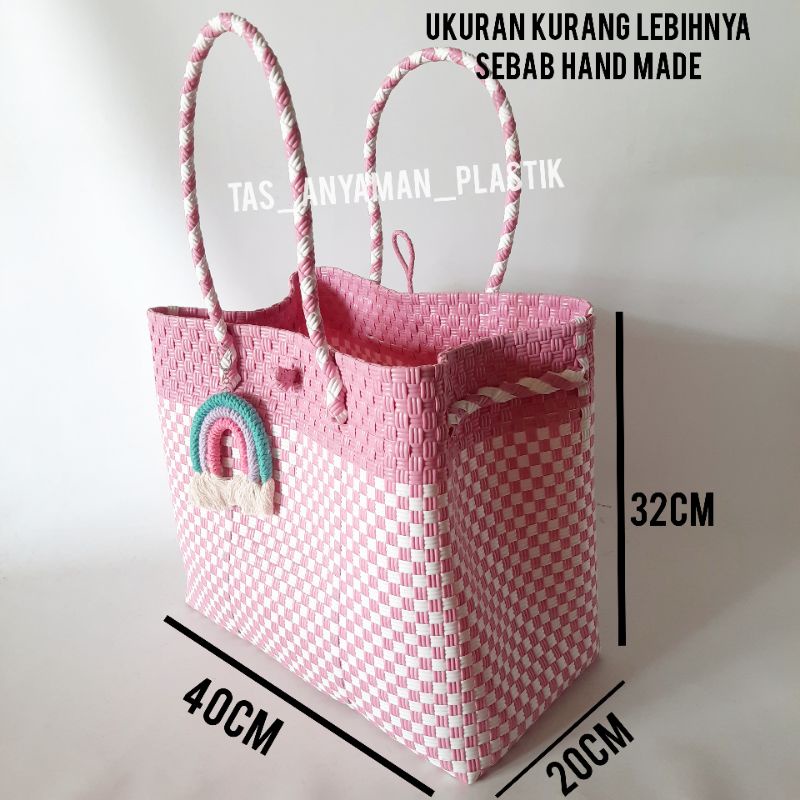 Tas Anyaman Plastik Keranjang Belanja Anyam Tas Anyaman Jali Plastik Jumbo Premium Polos Pastel READY