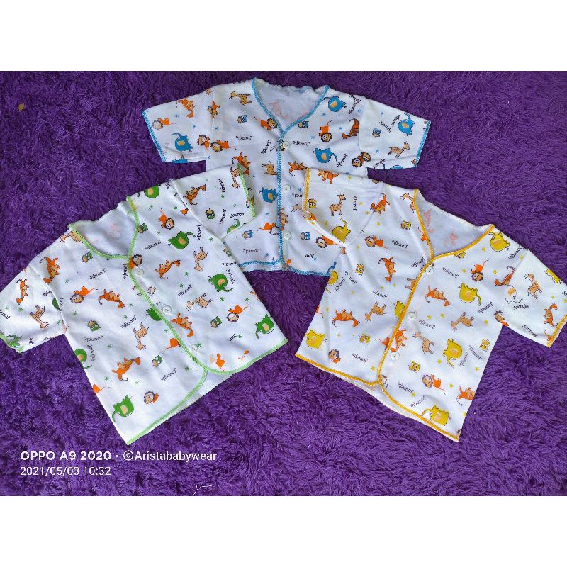 NEWBORN | (3PCS) BAJU BAYI, PUTIH MOTIF JOUNGLE