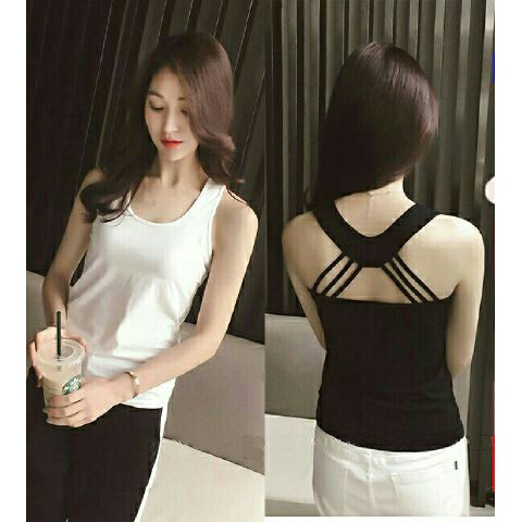 [six line RO] Blouse Wanita Spandex Hitam/Putih