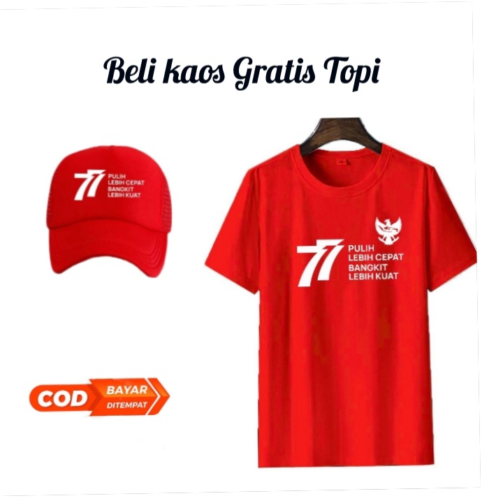 Jual Satu Set Kaos + Topi Merah Putih Edisi Kemerdekaan Hut 77 / Baju ...