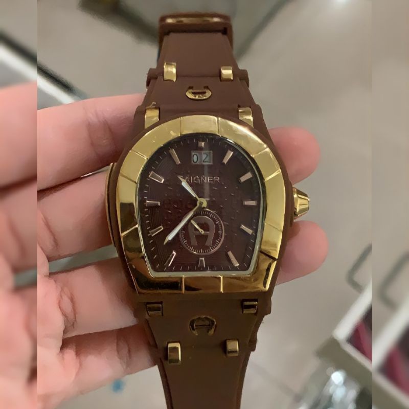 Jam Tangan Wanita Aigner ALBA Stainless Steel Case Rubber Strap 47mm Premium