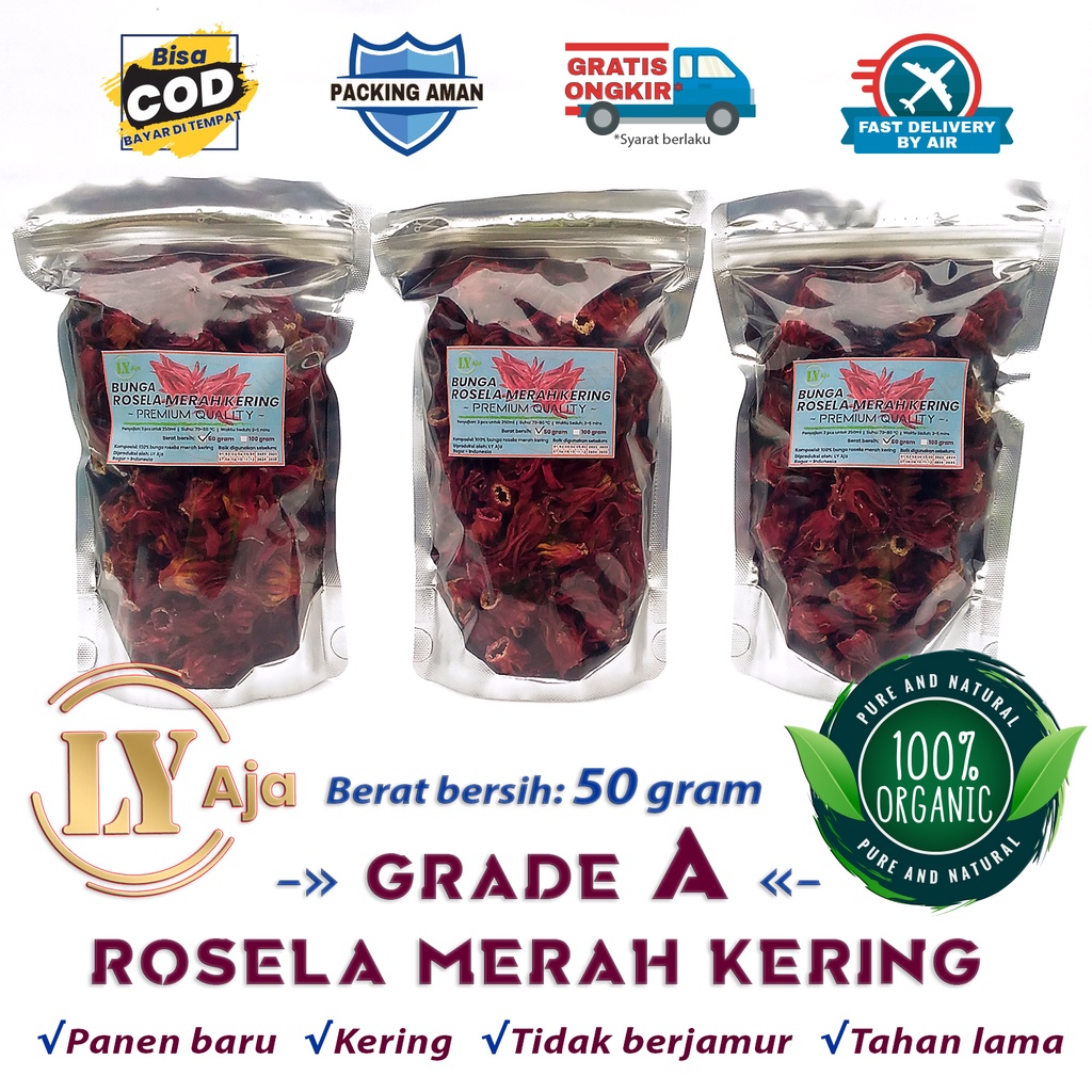 Teh Bunga Rosella Merah Rosela Ungu 50 gram LY Aja Kering Grade A 50 Gr